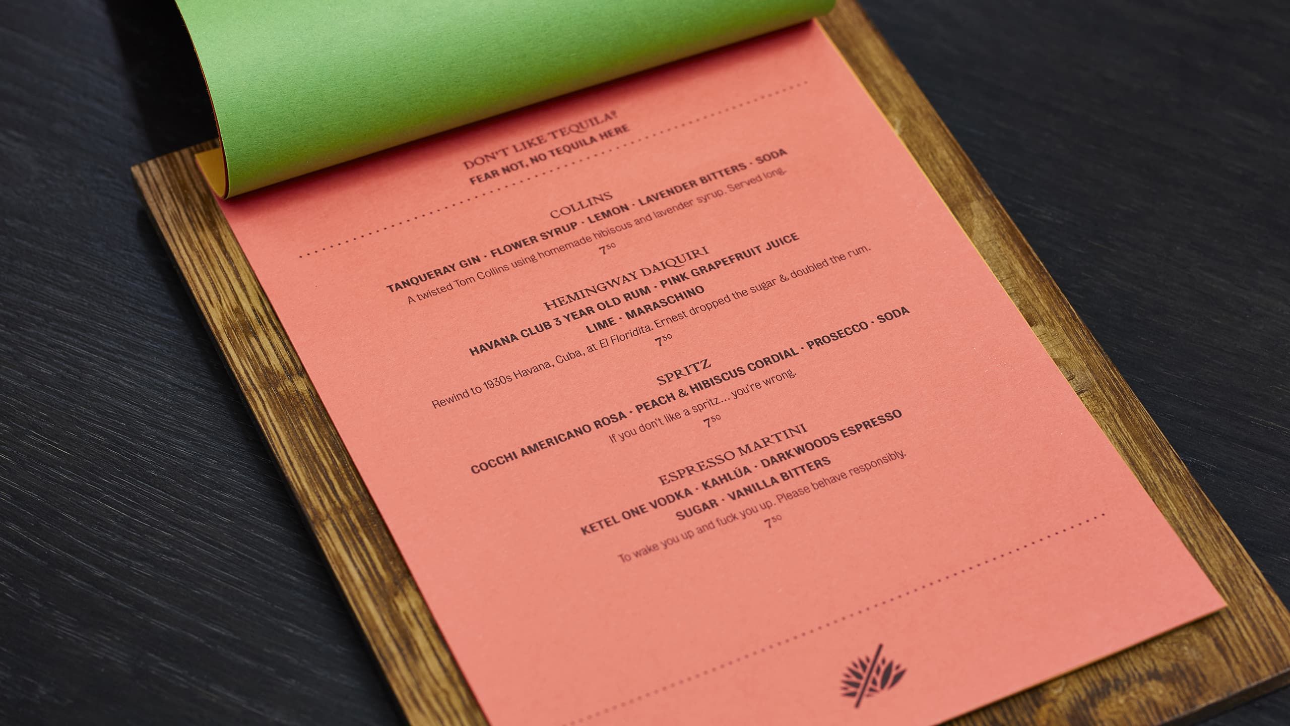 A page from piña's drinks menu titled "Don't Like Tequila".