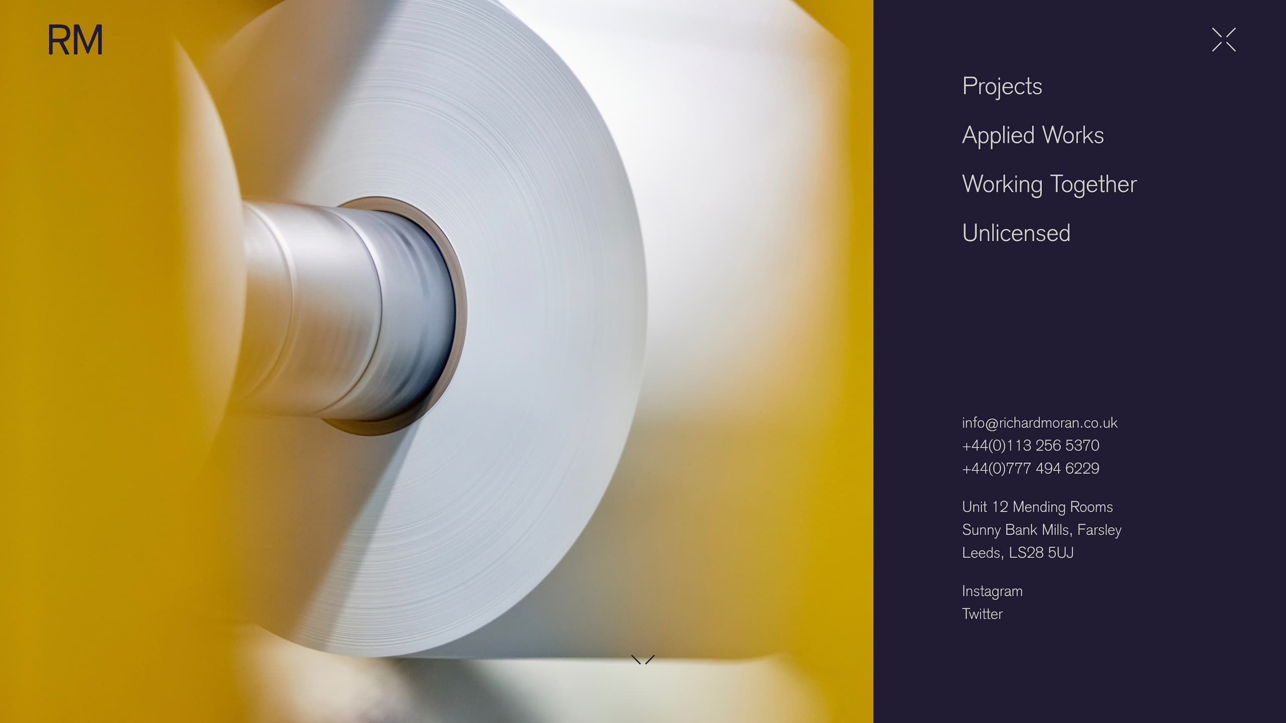 The navigation menu from Richard Moran's website.