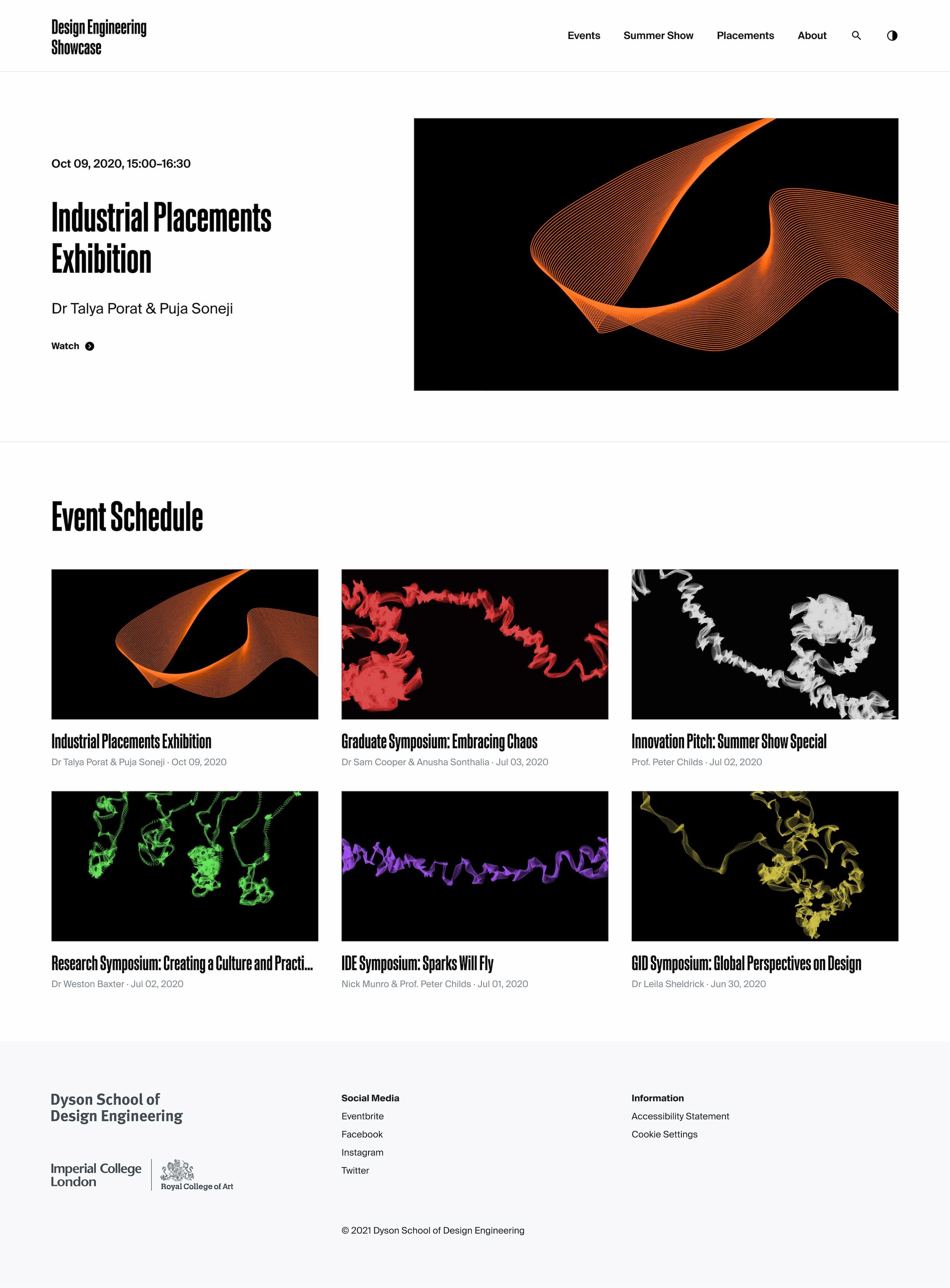 The event archive page from Imperial College London's Design Engineering Showcase website.