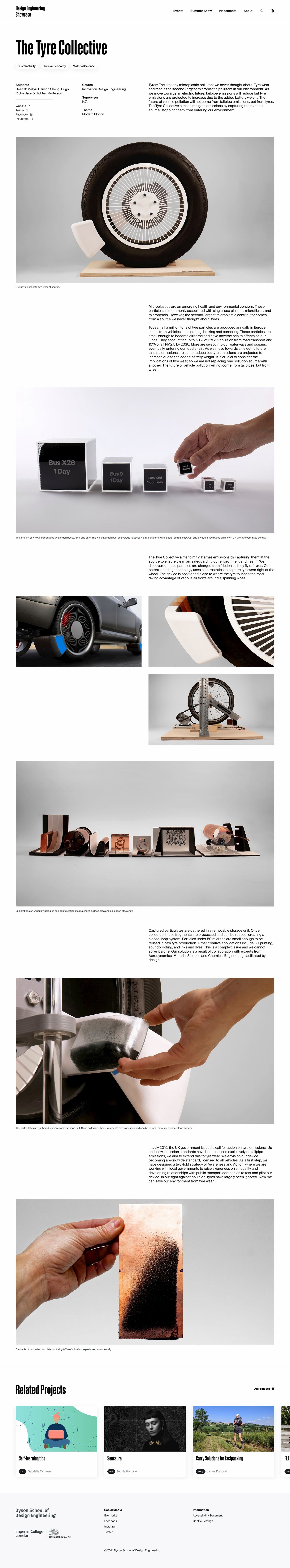 A single project page from Imperial College London's Design Engineering Showcase website.