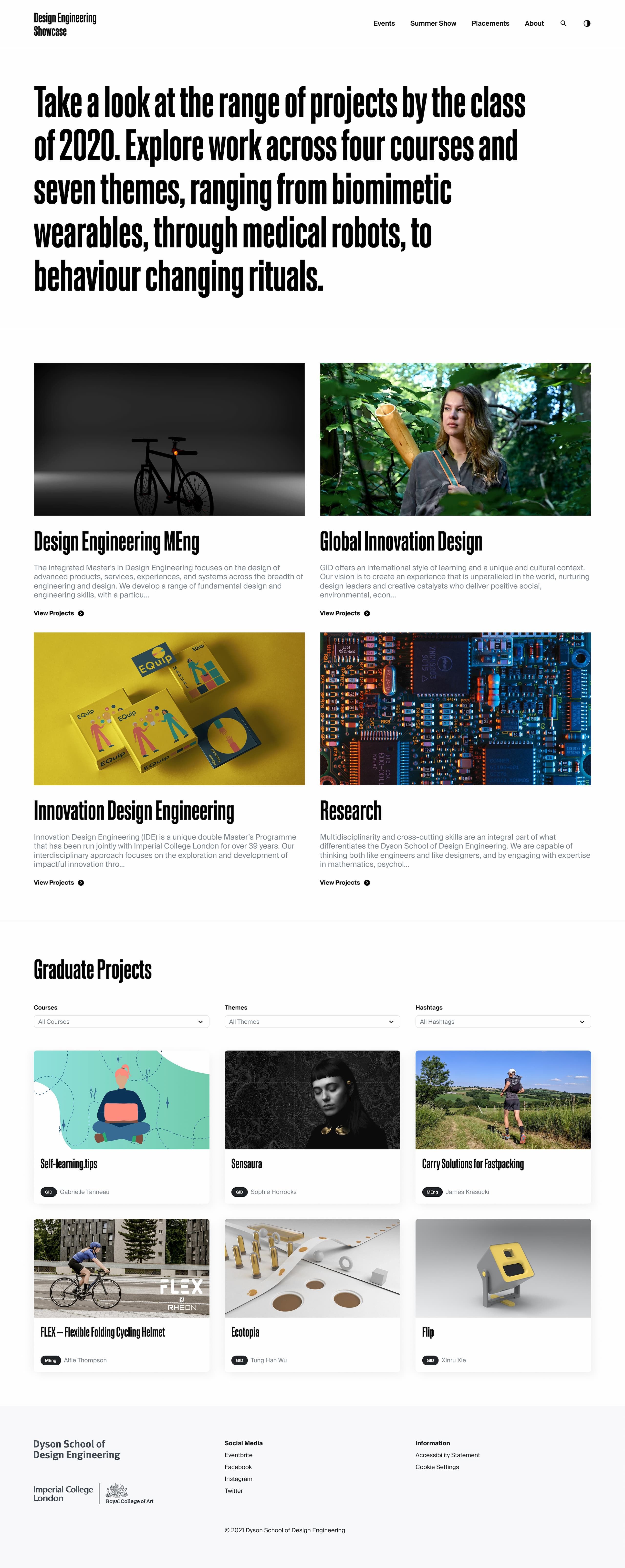 The project archive page from Imperial College London's Design Engineering Showcase website.