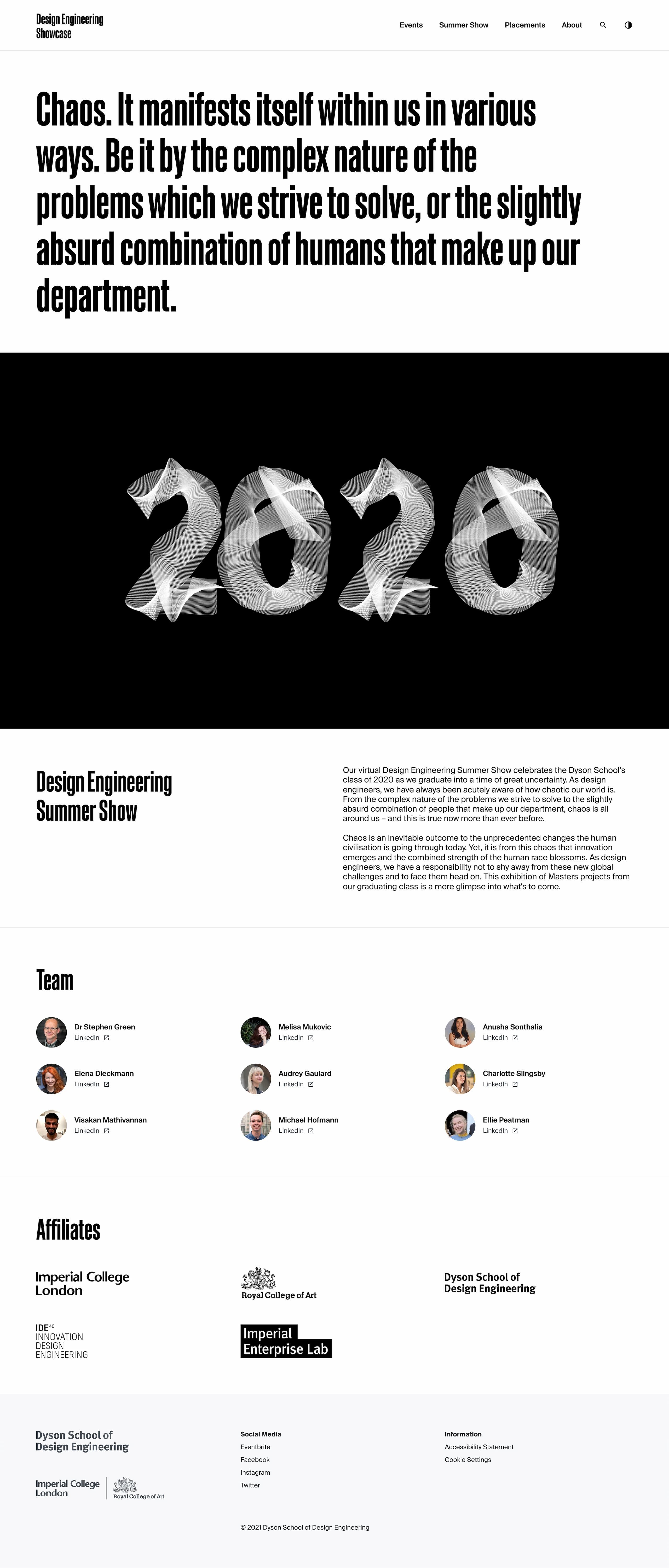 The about page from Imperial College London's Design Engineering Showcase website.