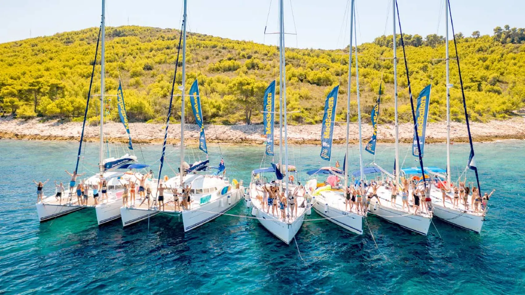 MedSailors yachts rafted together in a bay in Croatia