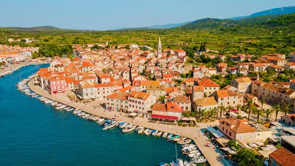 Drone photo of Stari Grad old town in Croatia