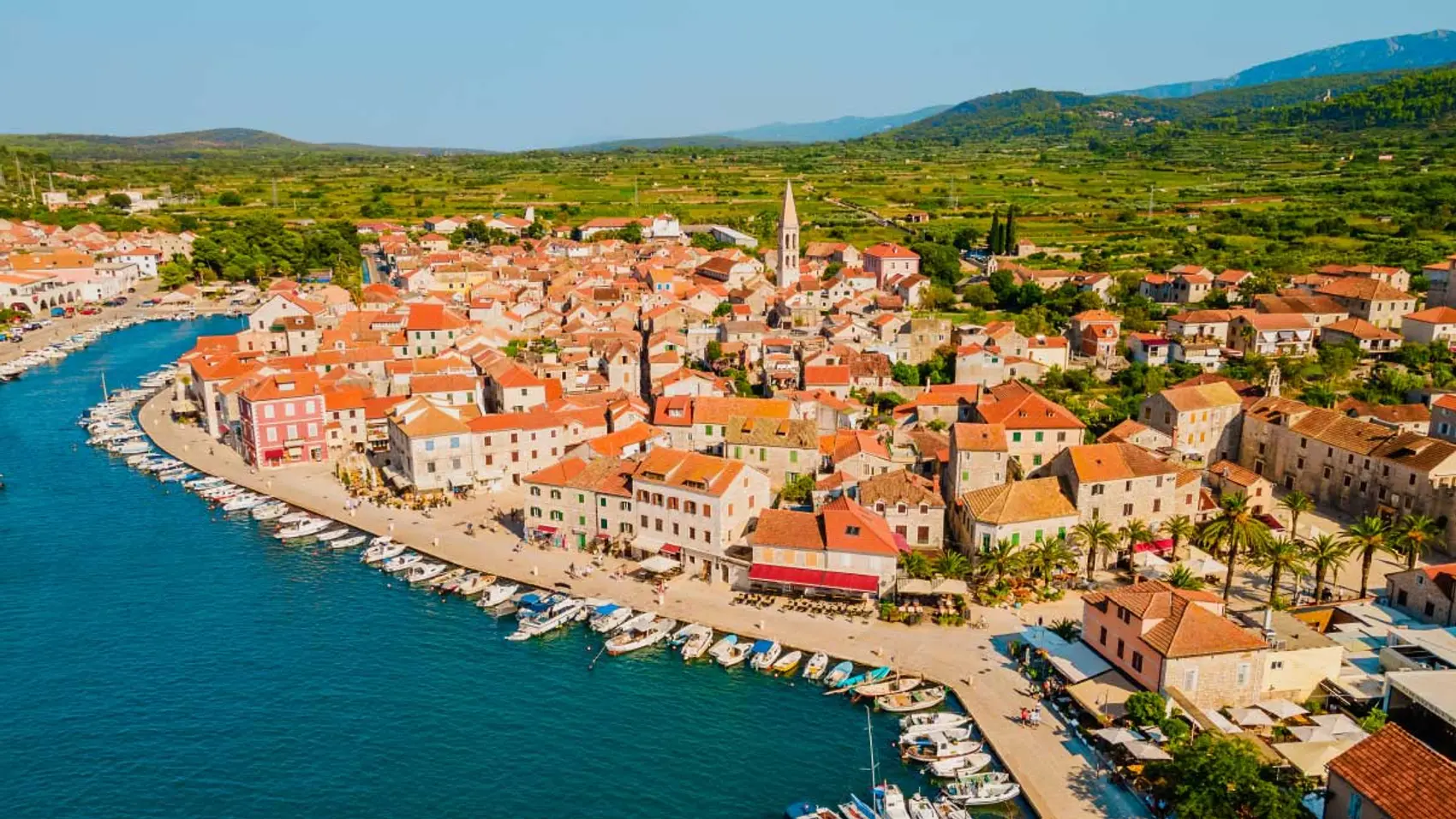 Drone photo of Stari Grad old town in Croatia