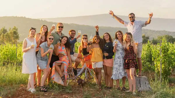 Group of people amongst the vines in Croatia