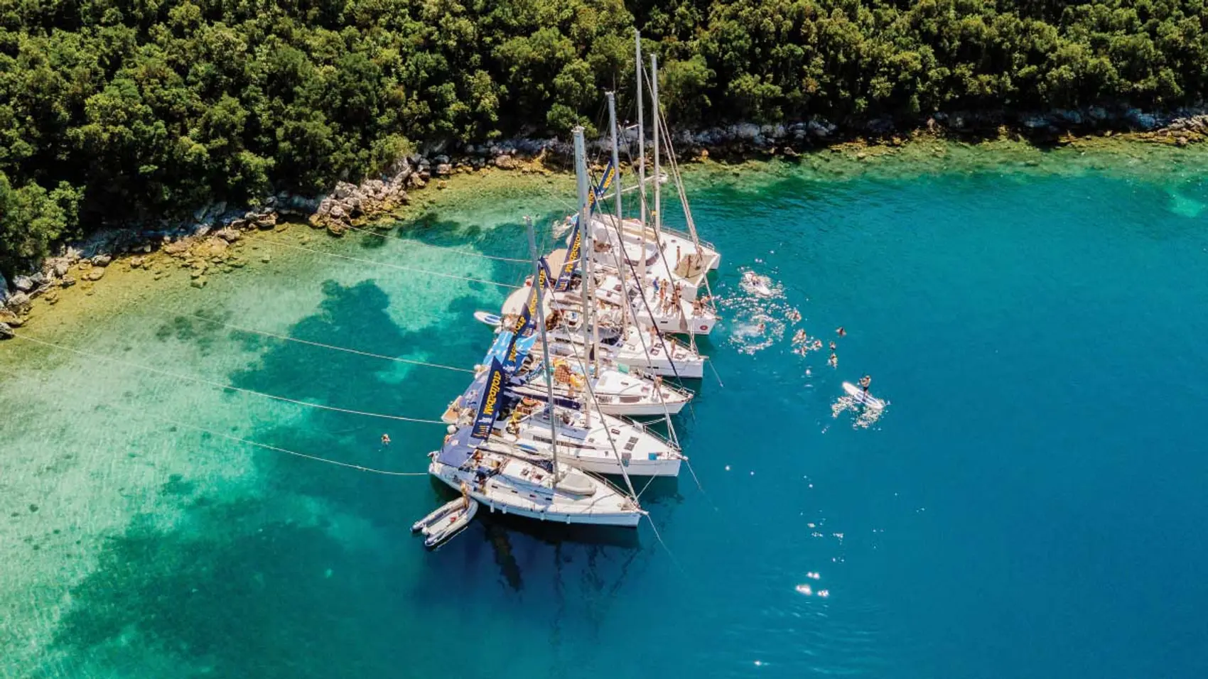 MedSailors yachts rafted together in a bay in Croatia