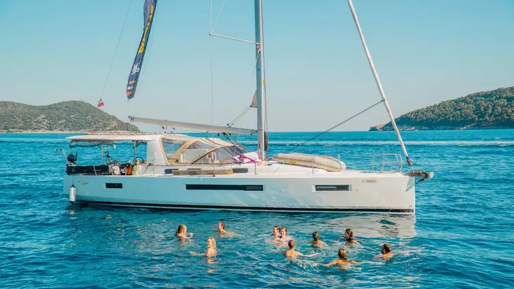 Economy Yacht anchored in a bay in Croatia