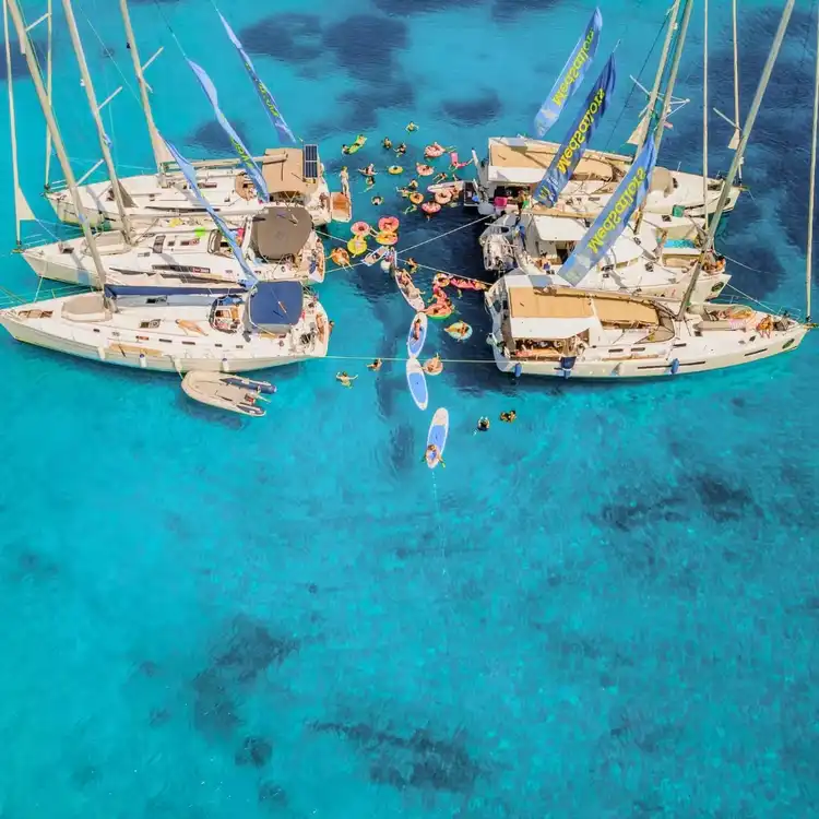 Group of MedSailors yachts rafted up together in Croatia