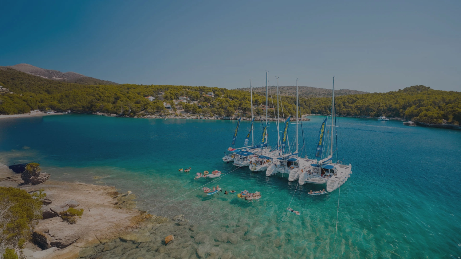 Yachts in a raft formation in Croatia