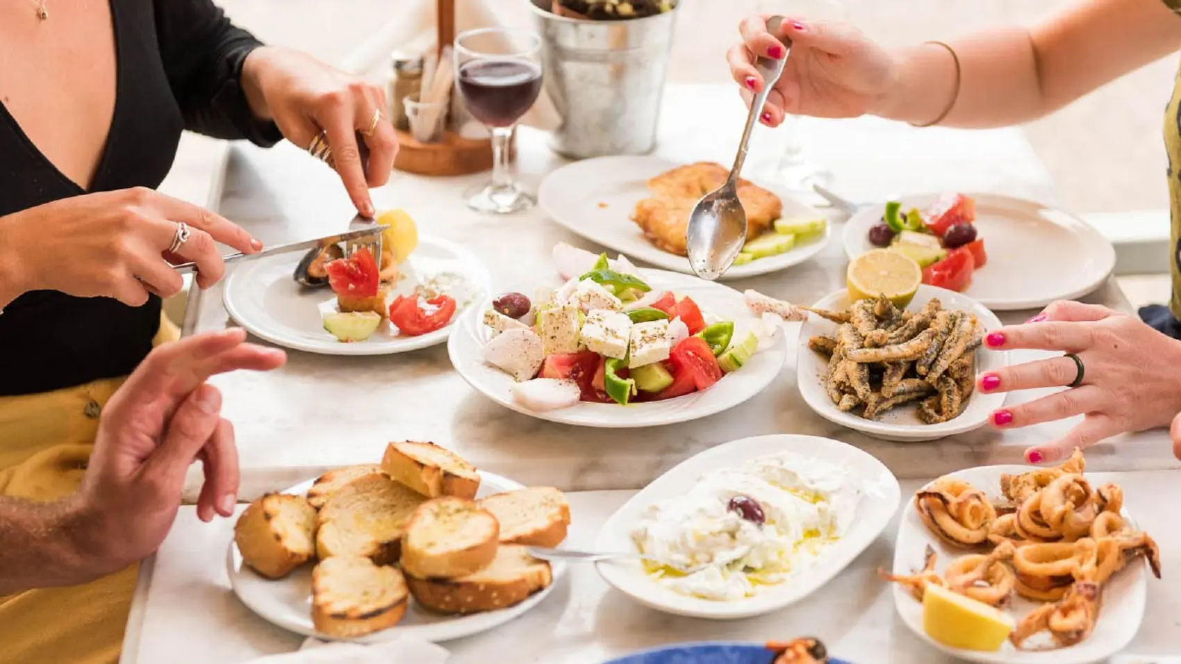 Table full of Greek food