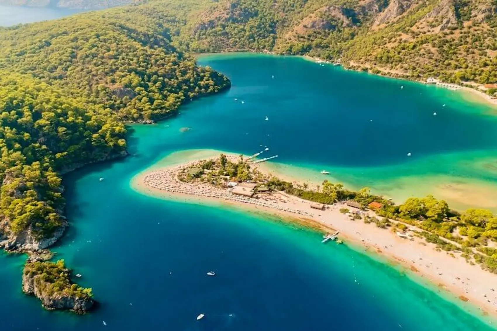 Aerial photo of Oludeniz Beach in Turkey.