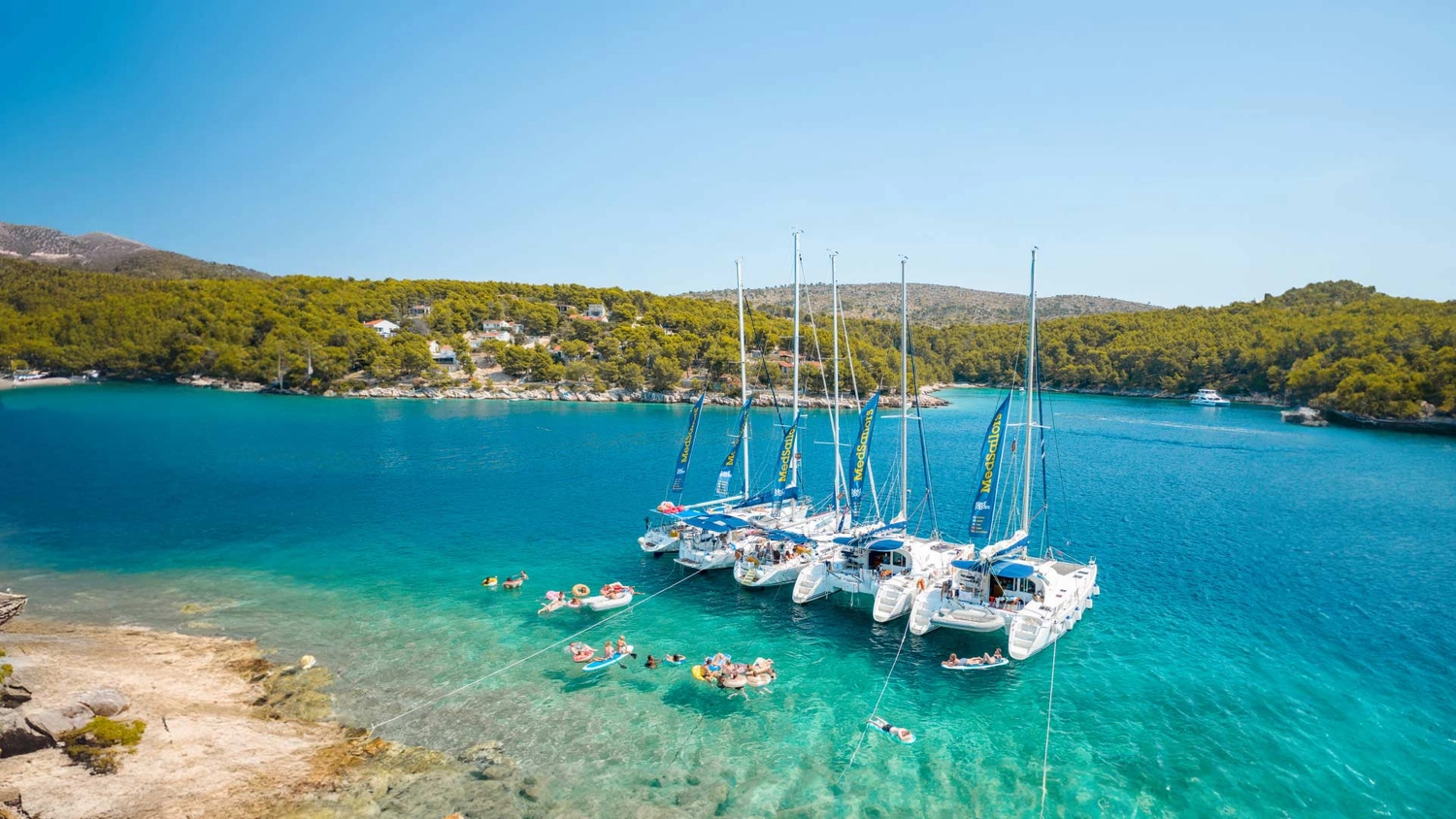 MedSailors yachts anchored together in a bay in Croatia