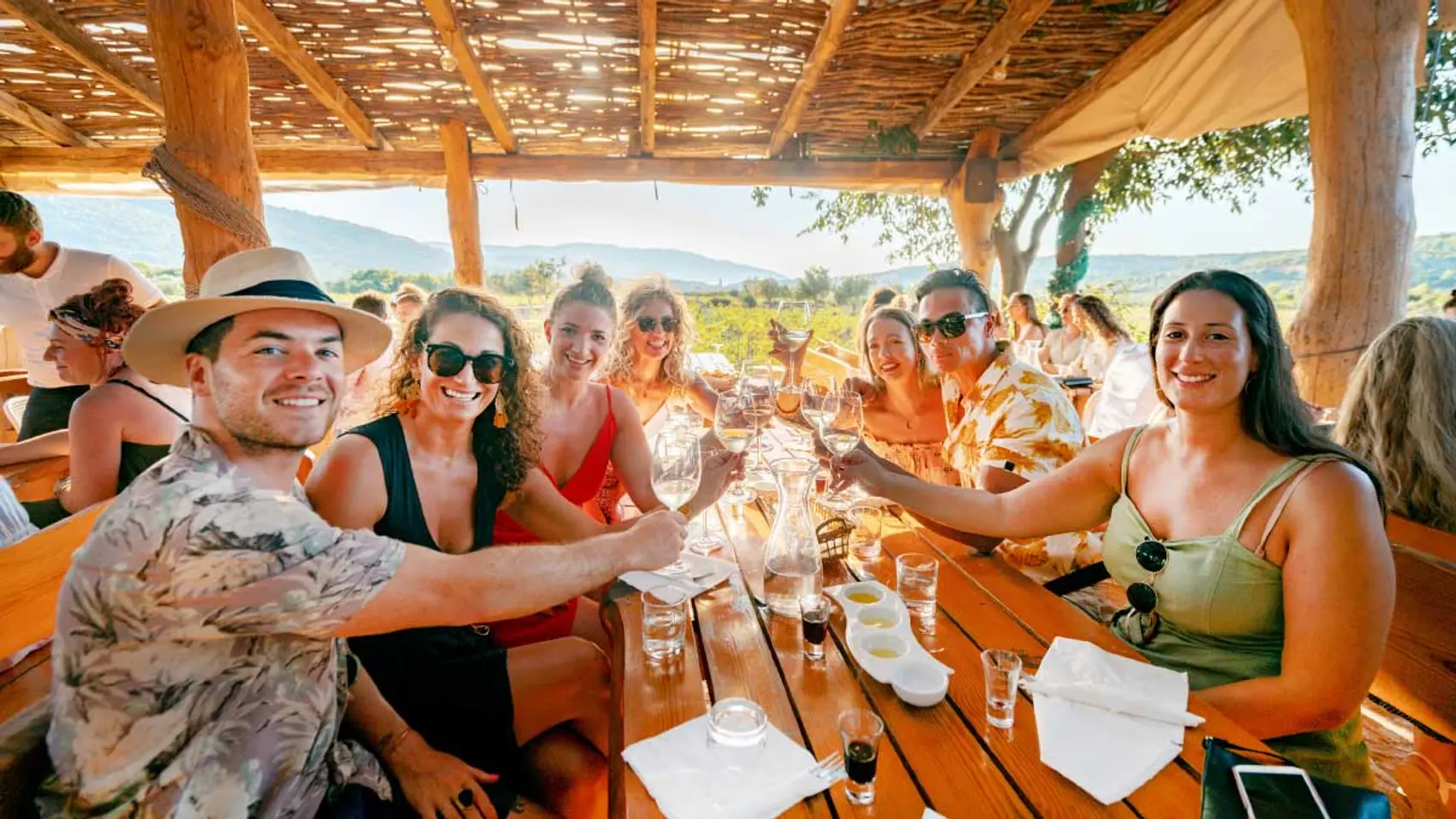 Group of people wine tasting at Hora Farm in Croatia