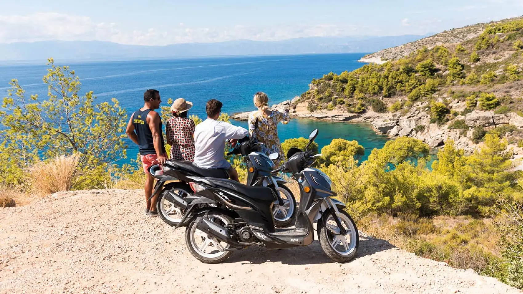 Group of people look at the view in Corfu