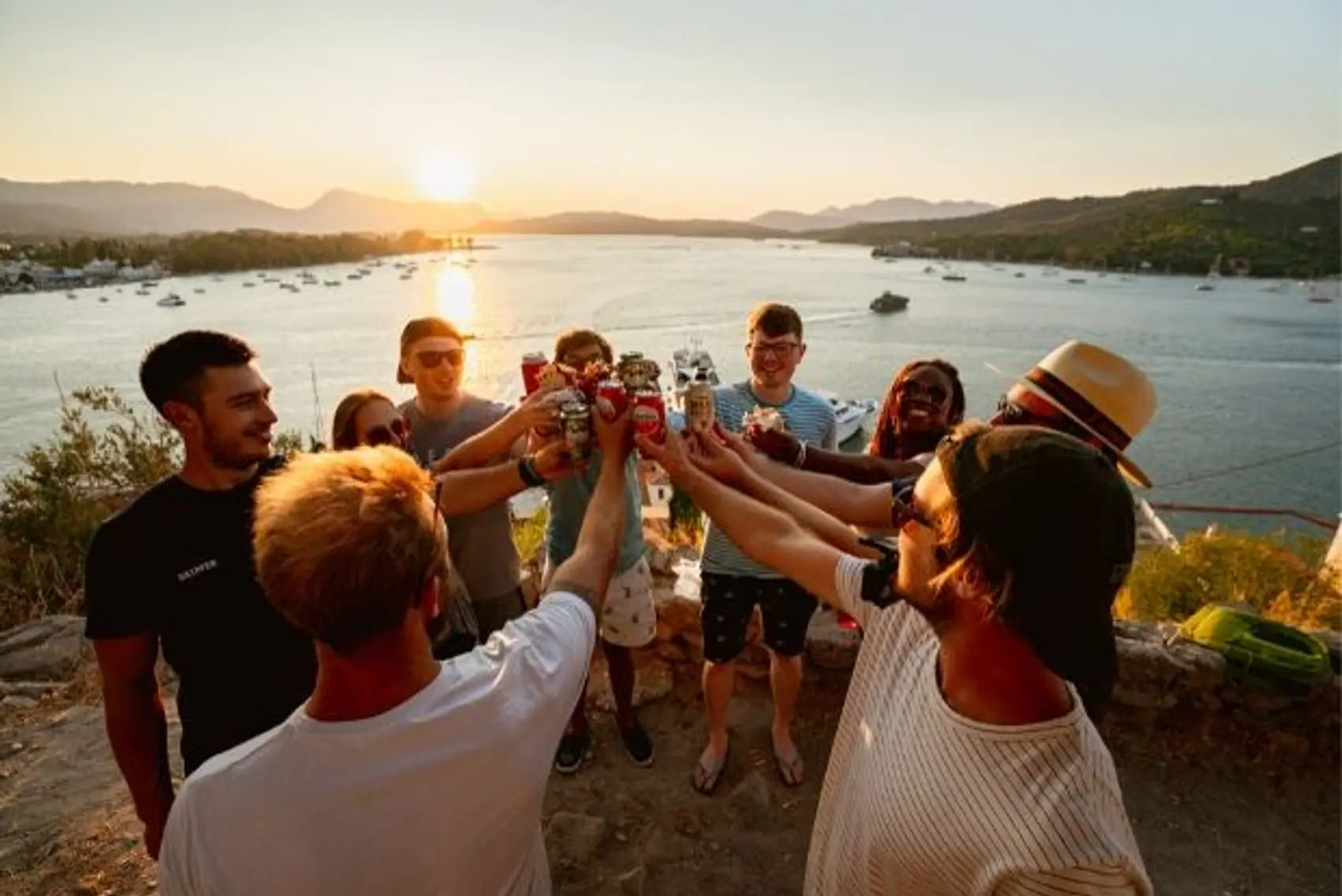 MedSailors guests enjoying gyros at sunset