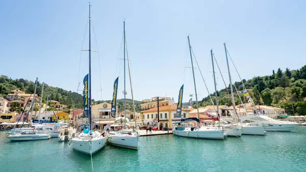 MedSailors yachts on the town quay in Lakka