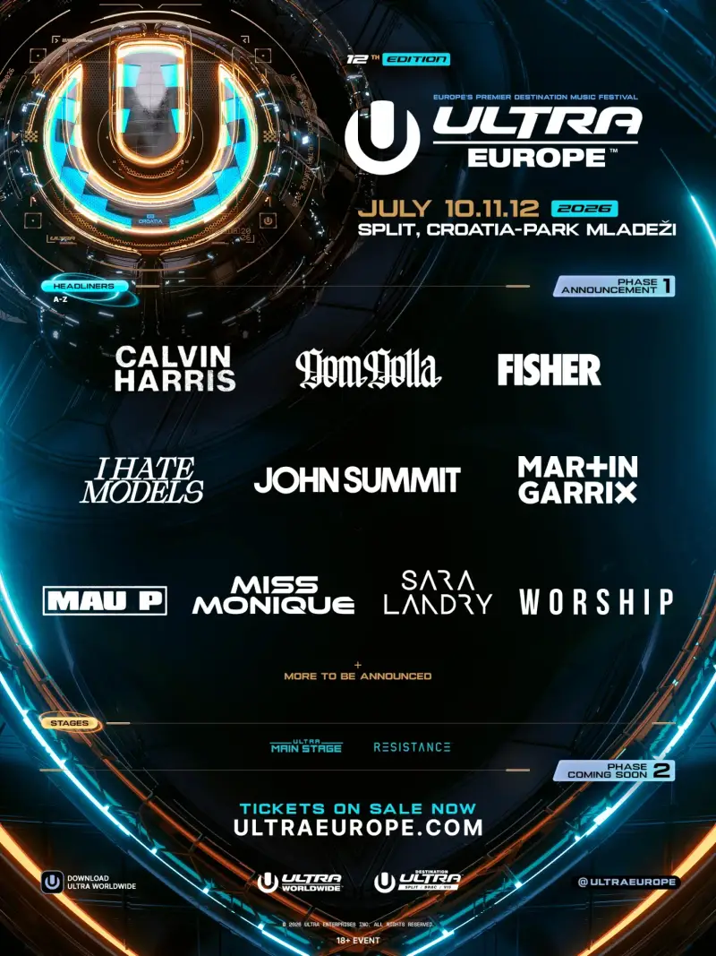 ULTRA Europe 2026 lineup poster for phase one musician release.
