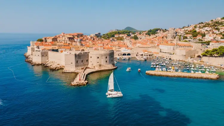 Aerial photo of Dubrovnik and the old town, with the Game of Thrones film locations in Croatia shown, while on a group tour around the Croatian islands with MedSailors.