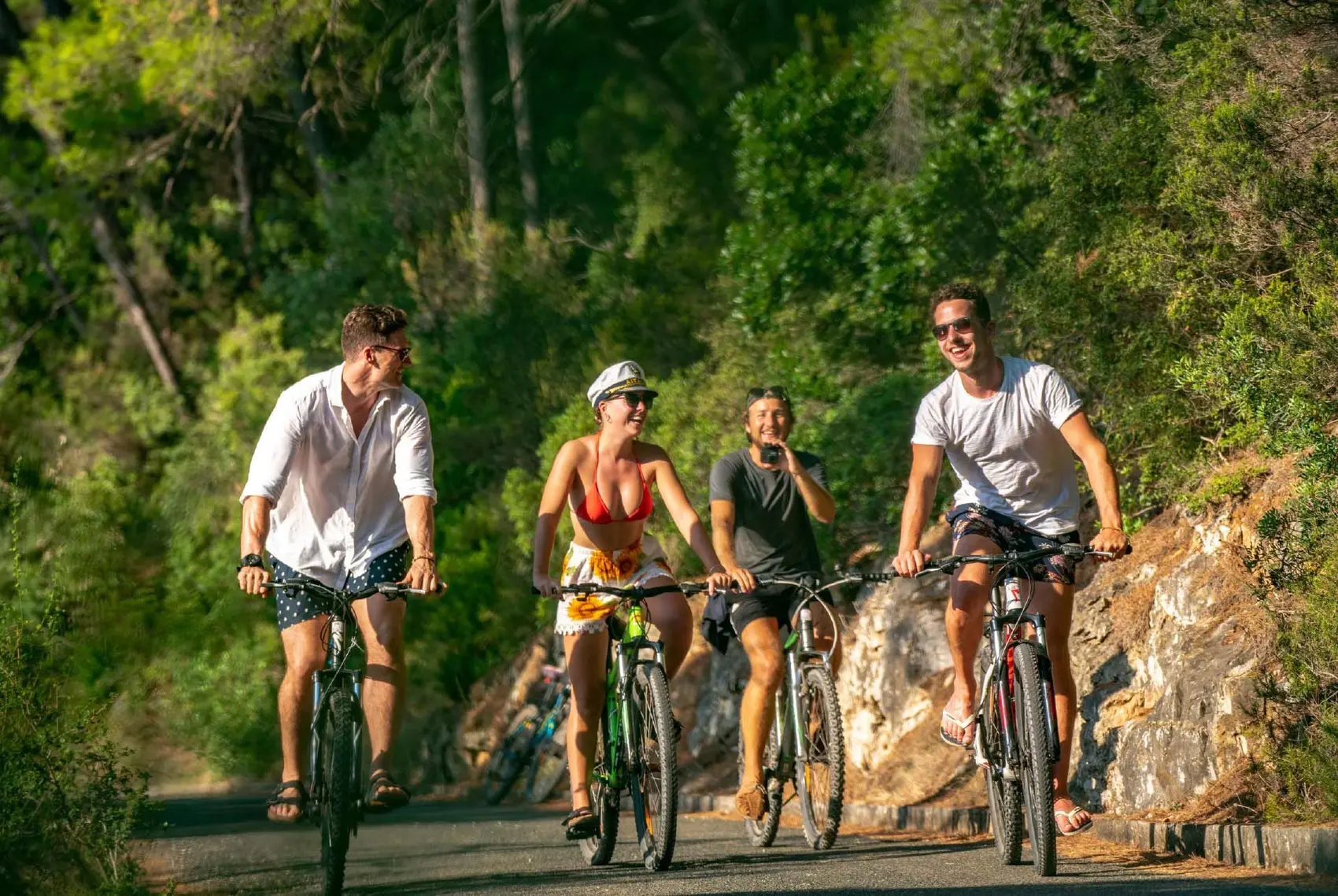 Group of people cycling in Mljet National Park