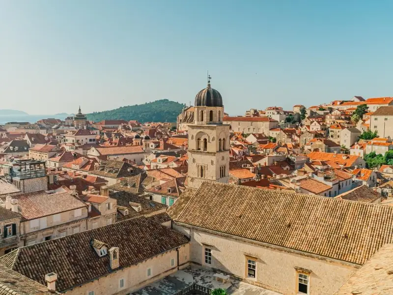 View across the historic red-roofed old town on Croatia’s Dalmatian Coast during the warm summer months of August and September.