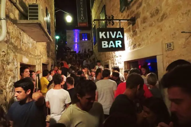 People outside Kiva Bar in Hvar