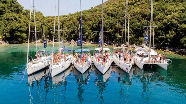 MedSailors yachts lined up in a raft formation