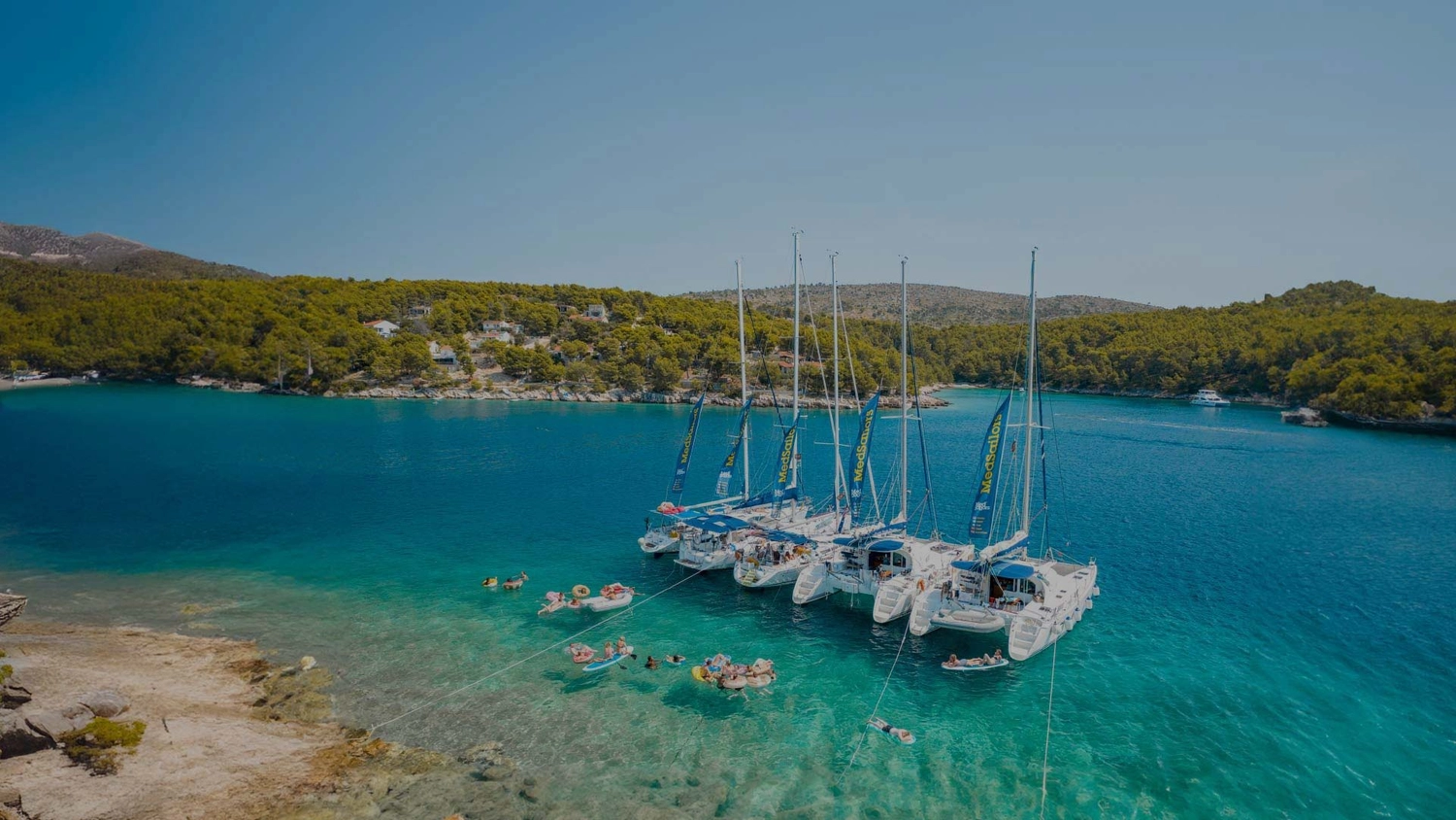 Yachts rafted together in a bay in Croatia