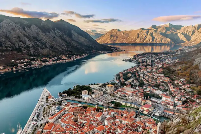 Drone photo of Kotor Old Town in Montenegro