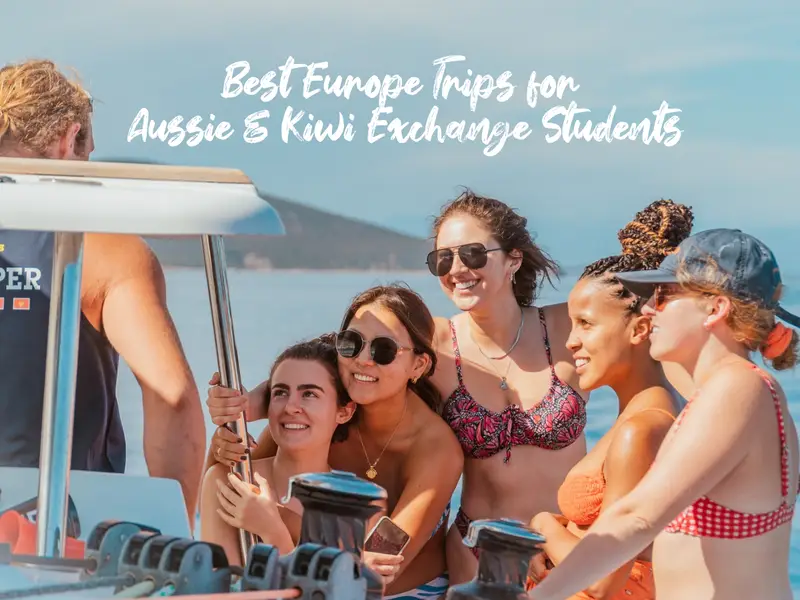 Happy group of young travellers from Australia and New Zealand on a sail week with MedSailors while studying in the UK.