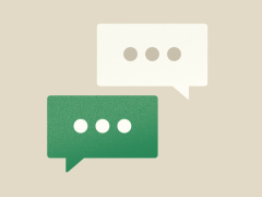 An illustration of SMS dialogue boxes.
