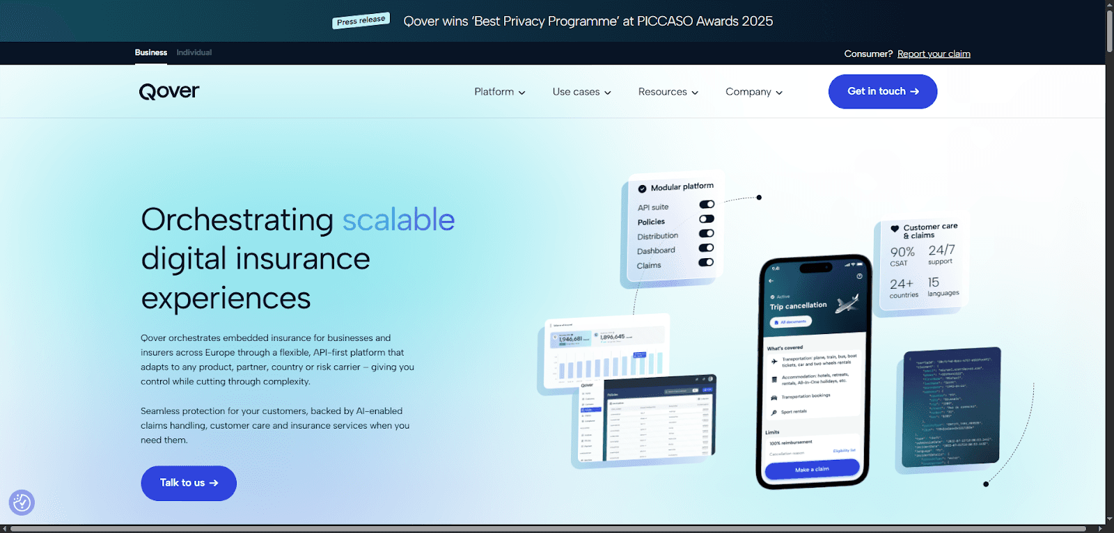 Qover provides scalable insurance distribution software for digital experiences in Europe.