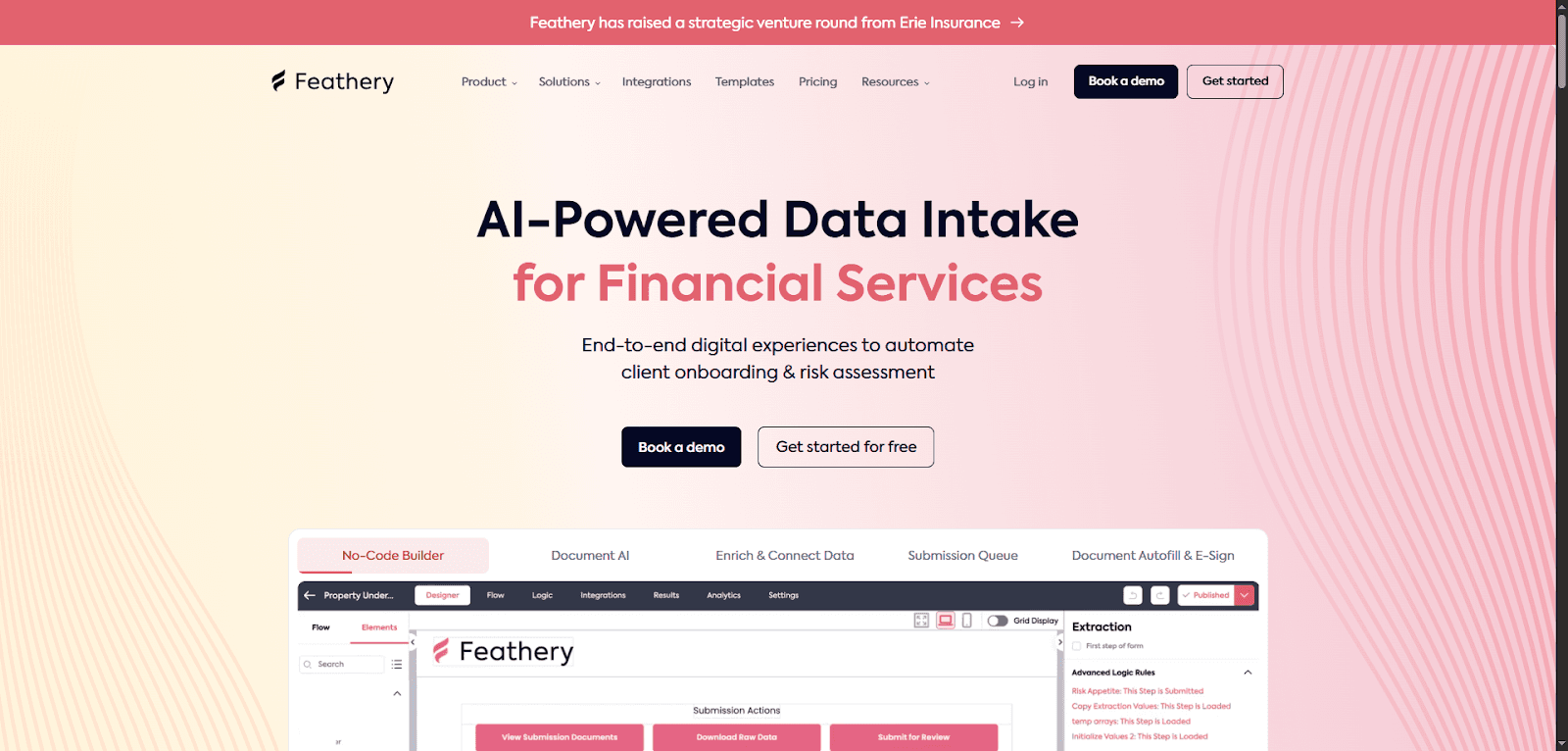 Website offering insurance quote automation for financial services and data intake.