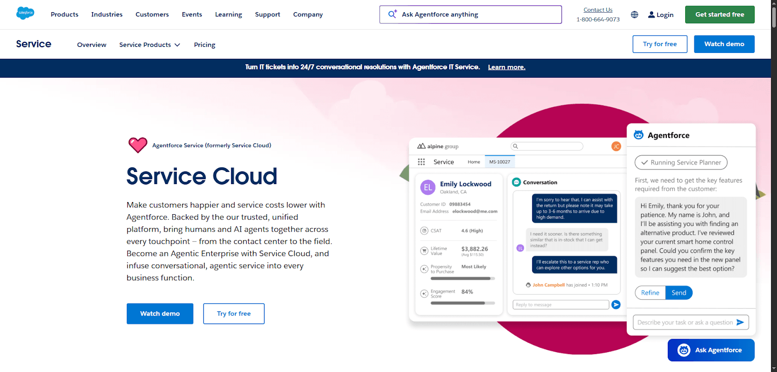 Service Cloud enhances customer support with Salesforce Insurance Solutions integration.