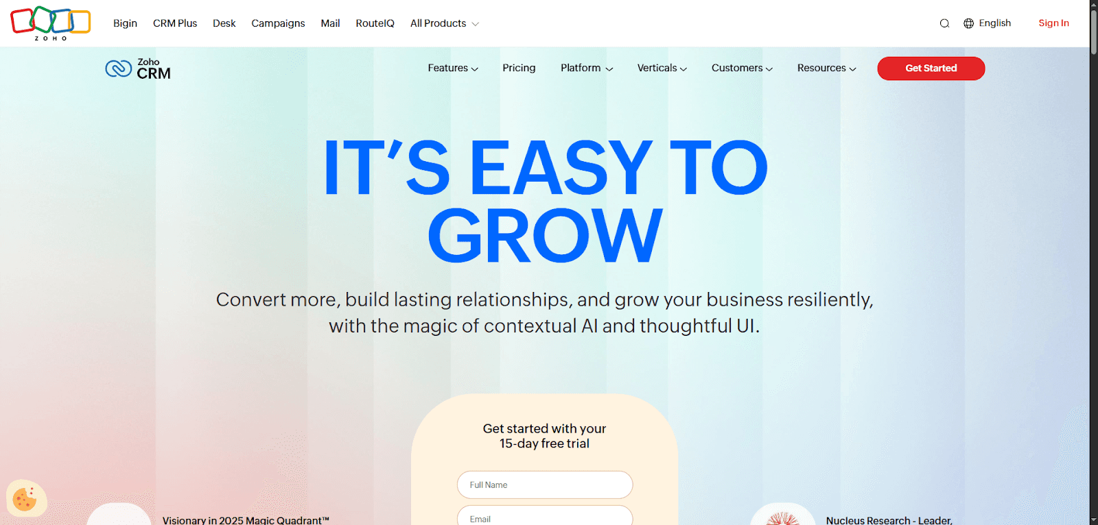 Website promoting CRM solutions with insurance distribution software for business growth.