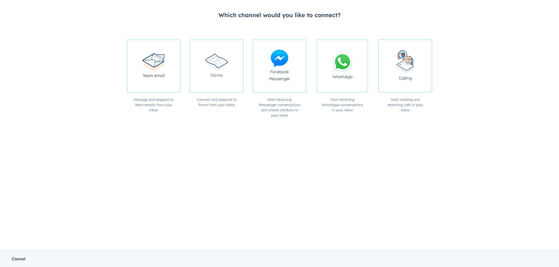 Screen showing connection options for HubSpot for Insurance services.