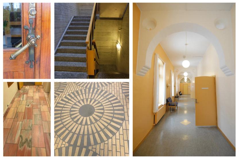 Sykehusbygninger som er modernisert uten å miste det historiske særpreget som eldre materialer og løsninger gir.