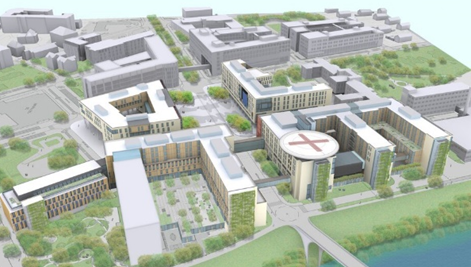 Oversikt St. Olavs hospital med kvartalsstruktur,