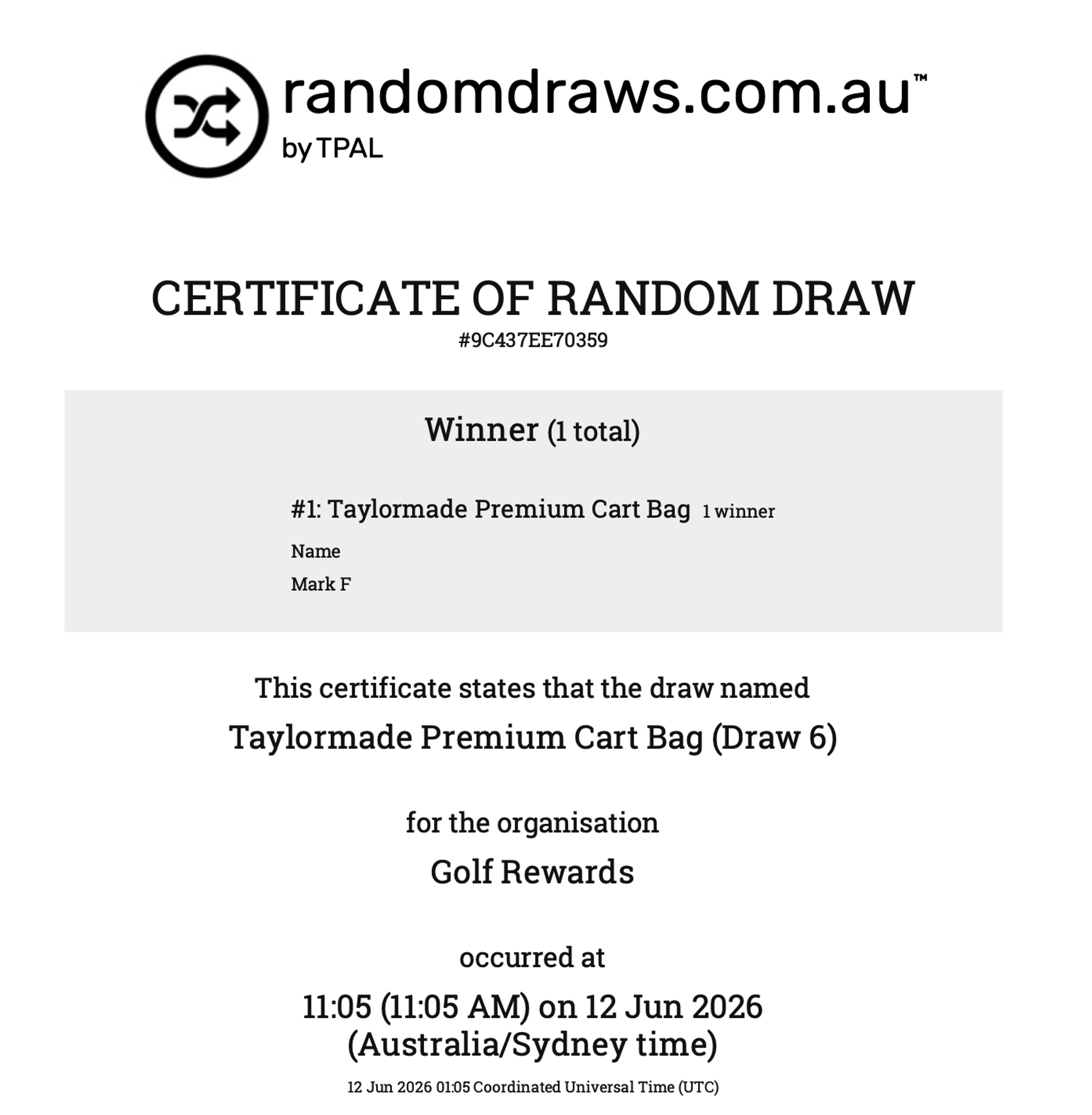 TaylorMade Premium Cart Golf Bag (Draw #6)