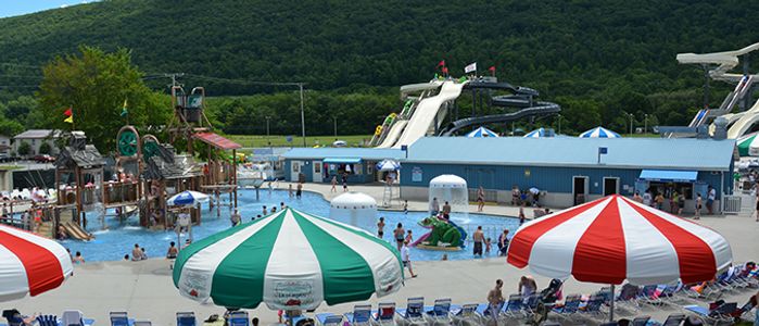 Families enjoying the Waterworks activity area at DelGrosso's Amusement Park