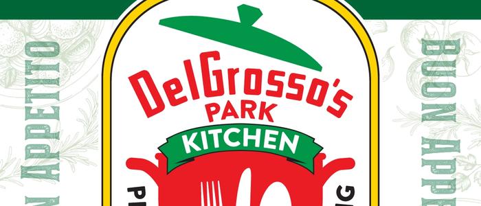Cooking pot with the words DelGrosso's Park Kitchen coming out of it