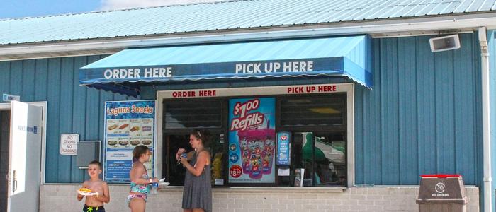 The Laguna Snacks concession stand inside Laguna Splash Water Park