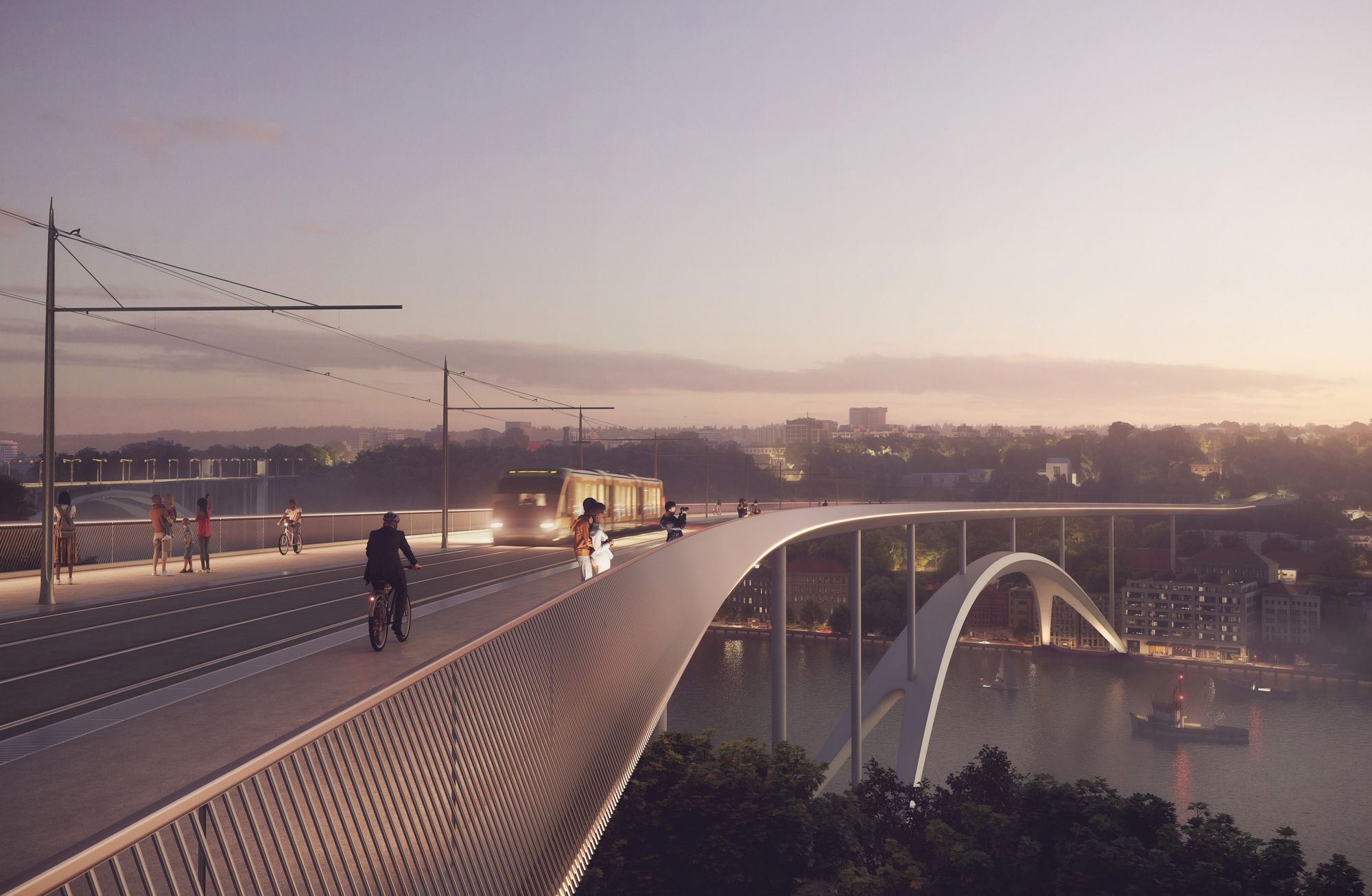 Nova Ponte sobre o rio Douro — tabuleiro, com as vias do metro e o percurso pedonal e ciclável.
