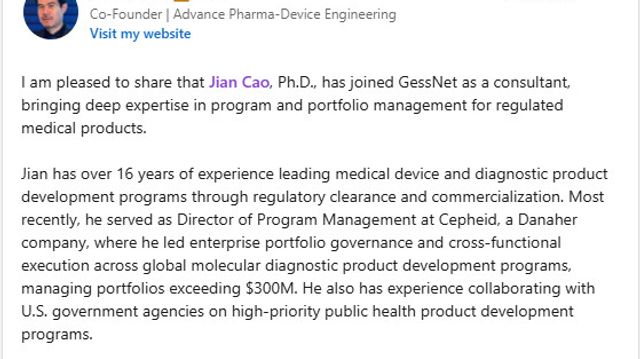 Welcoming Jian Cao, Ph.D. to Strengthen Program and Portfolio Leadership