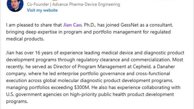 Welcoming Jian Cao, Ph.D. to Strengthen Program and Portfolio Leadership