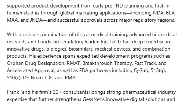 Welcoming Frank Li, MD, PhD, to Strengthen Regulatory and Clinical Expertise