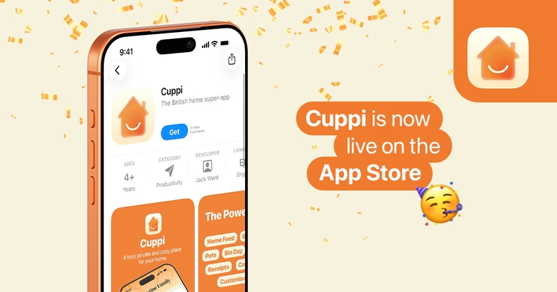 Cuppi is now live on the App Store promo image with a screenshot of the live app store Cuppi page and a Cuppi app icon in the top right corner