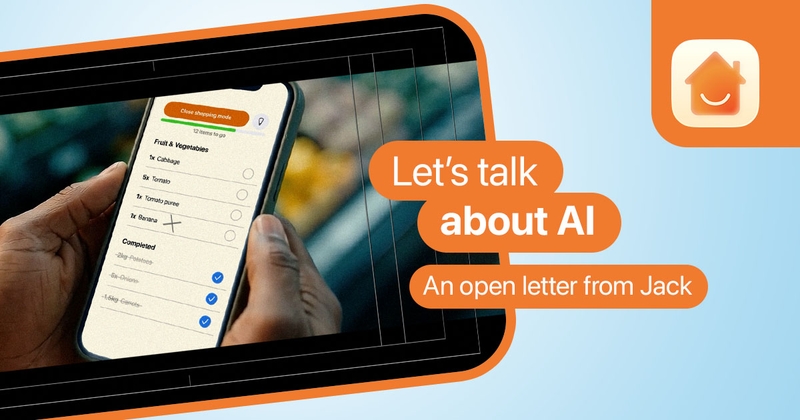 "Let's talk about AI - an open letter from Jack" text in the middle, a screenshot of a Cuppi commercial scene and a Cuppi logo in the top right corner inside an orange block