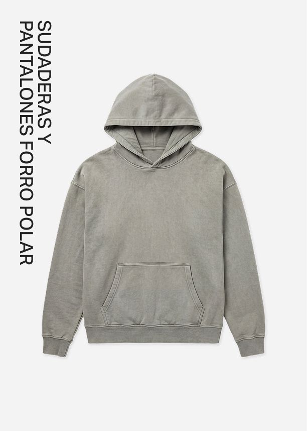 Sudadera con capucha gris lavada, bolsillo frontal. Explora la colección de hoodies y sudaderas para un estilo casual cómodo.