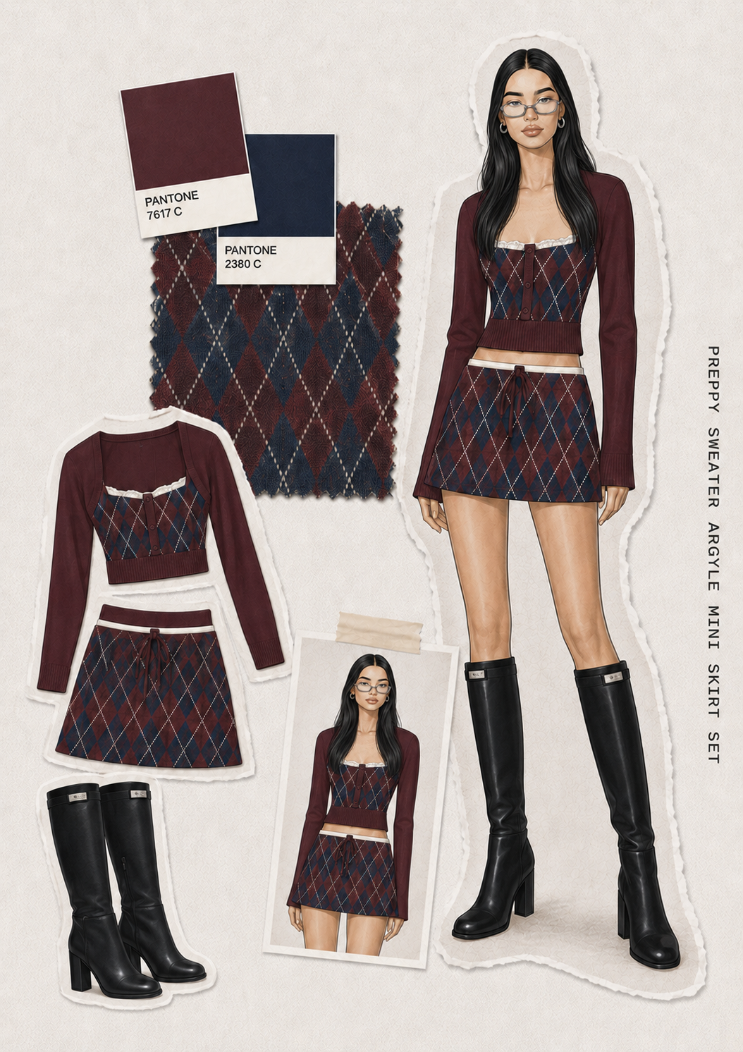 Model wearing Preppy Sweater Argyle Mini Skirt Set - Back to school tailgate outfit